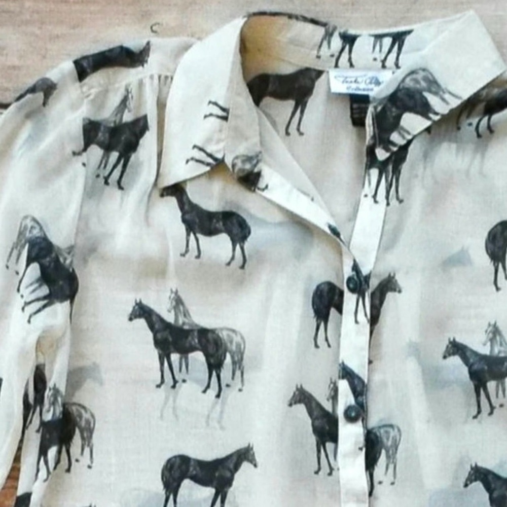 Tasha Polizzi Black and Gray Horse Print Shirt - Picture 3 of 7